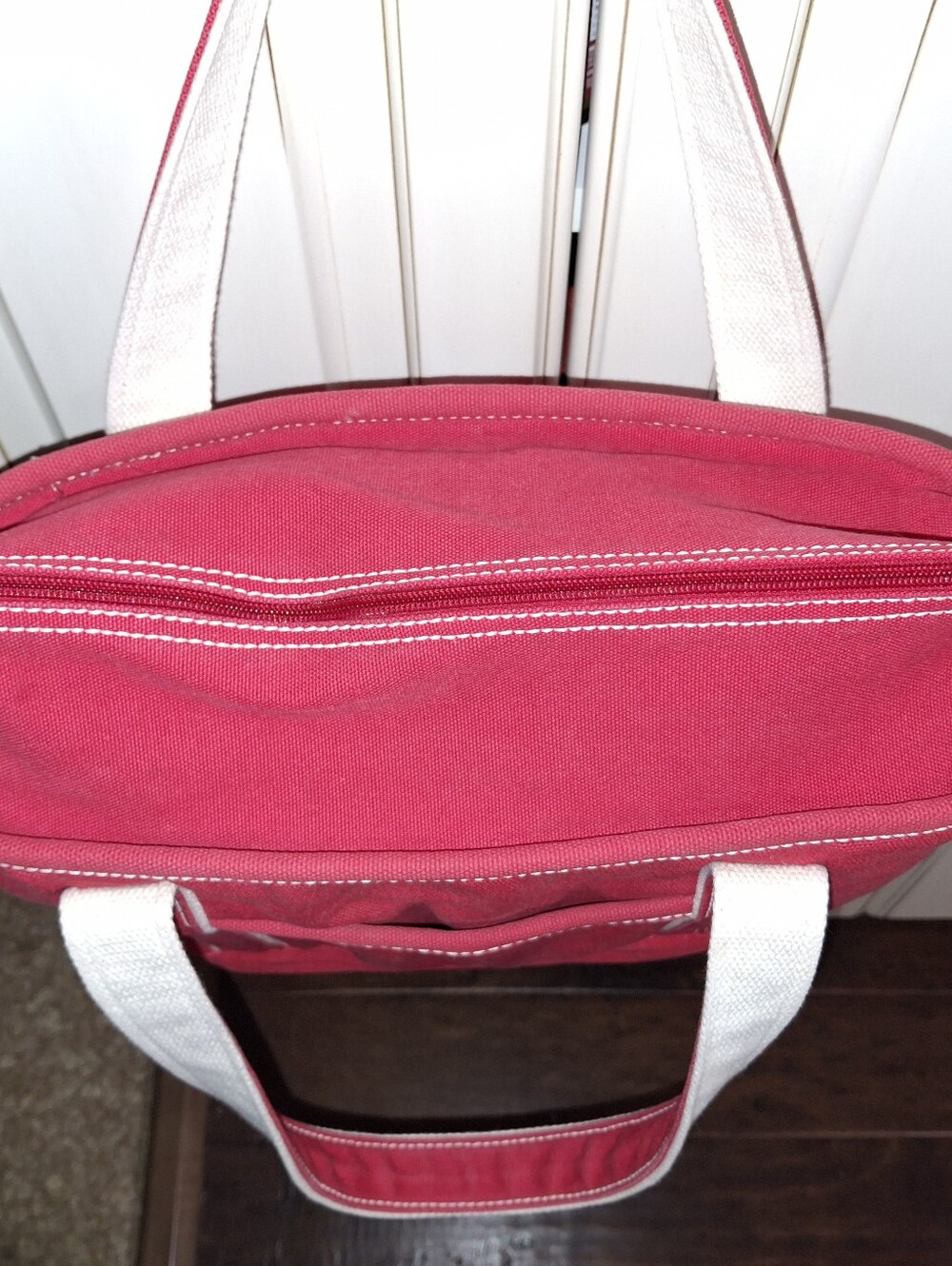 Lands' End Red Canvas Tote with White Stitching - Picture 6 of 7